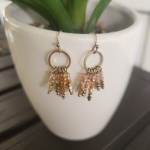 Elegant Gold and Orange And Pink Opal Beaded Earrings